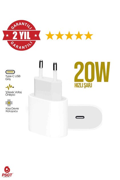 Iphone 11/12/13/14/15/16/pro -promax Uyumlu Typc Girişli 20w Hızlı Adaptör Beyaz
