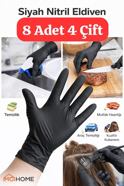 🧤 8 Adet L Beden Siyah Gıdaya Uyumlu Hamburger Yeme Eldiveni Yağlı Yemek Yeme SOFRA SUNUM
