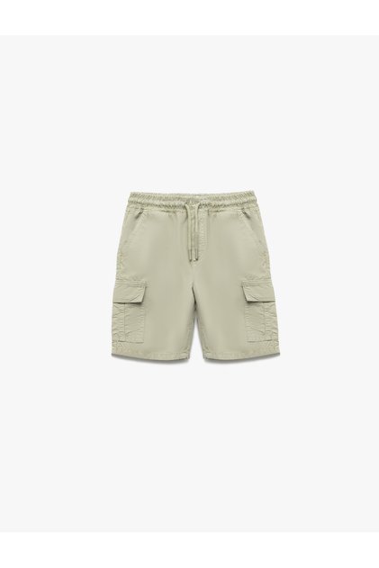 Cotton Basic Parachute Shorts with Lace-Up Waist and Pocket Detail