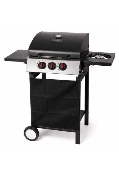 Gratar gradina, grill dreptunghiular, cu gaz, 2+1 arzatoare, cu roti, capac, rafturi, 97x60x100 cm,