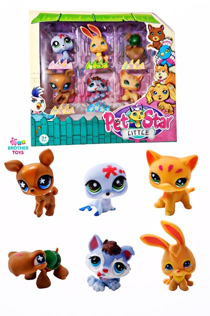 6'lı Neşeli Miniş Petstar Littlest Pet Shop Benzeri Minişler Tavşan Kaplumbağa Köpek Kedi Fok Kurt