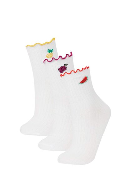 Women's Ruffled 3-Piece Cotton Socks E2065Axns