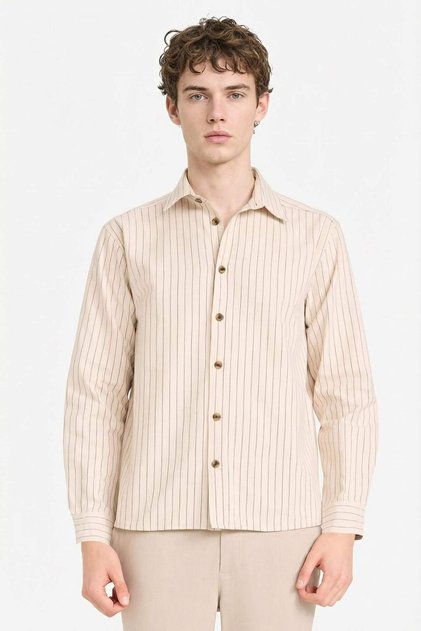 100% Cotton Regular Fit Flannel Striped Shirt G6786Ax25Wn