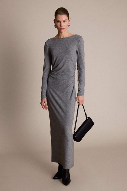 Fitted Crew Neck Combed Cotton Long Sleeve Midi Dress G6952Ax25Wn