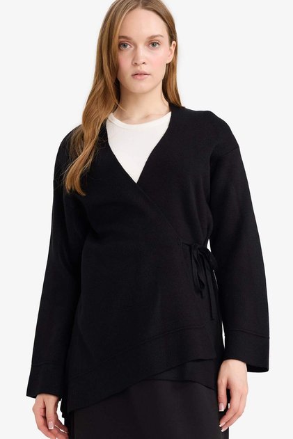 Regular Fit V Neck Tie Detail Knitwear Cardigan G3747Ax25Wn