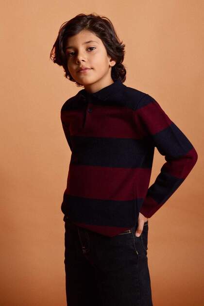 Polo Collar Color Blocked Knitwear Sweater for Boys G5339A825Wn