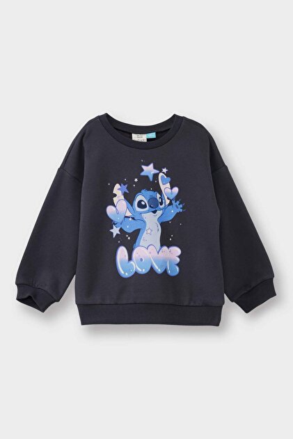 Defacto Disney Lilo & Stitch Bisiklet Yaka Sweatshirt Kız Bebek