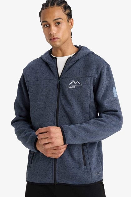 Cardigan din lână cu fermoar, cu blană moale în interior, cu potrivire standard cu glugă F3811AX25WN