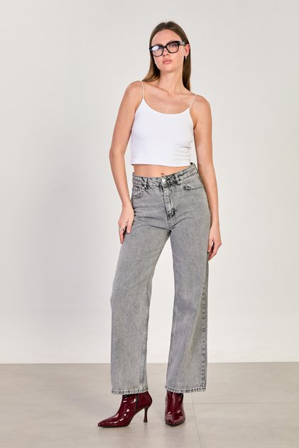 Women's washed palazzo jean pants - light grey