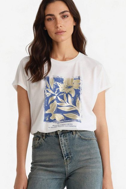 Crew Neck Floral Short Sleeve T-Shirt G1882Ax25Au