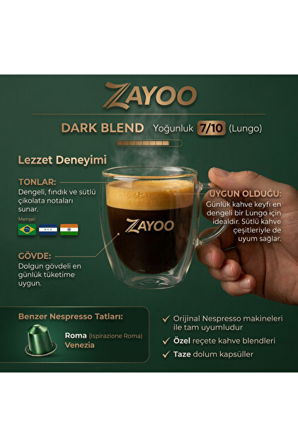 Zayoo Nespresso Uyumlu Alüminyum Kapsül Kahve - 5 Adet Dark/Lungo
