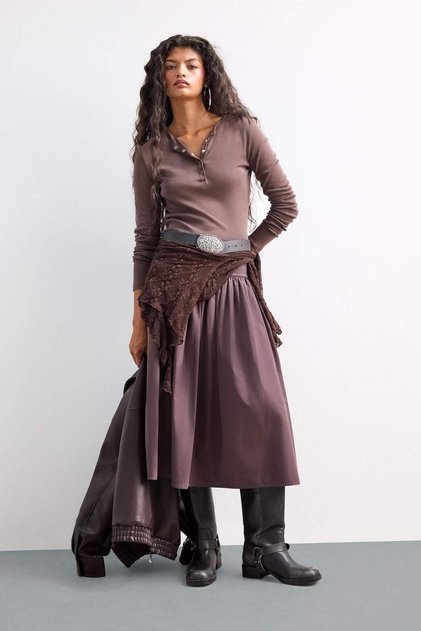 A-Line High Waist Poplin Midi Skirt F7993Ax25Au