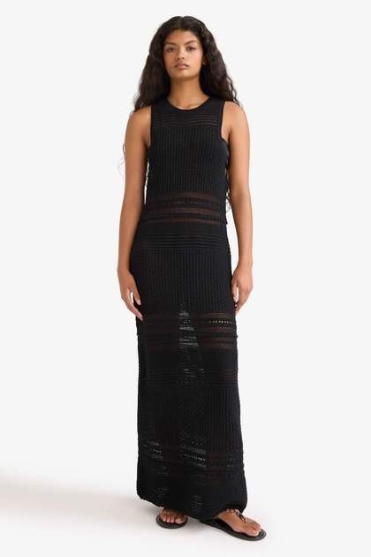 Slim Fit Tight Fitting Halter Neck Crochet Sleeveless Maxi Dress G0743Ax25Hs