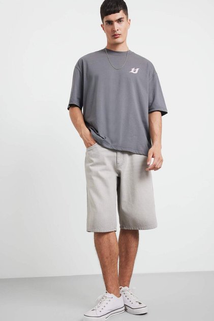 100% Cotton Baggy Fit Jean Bermuda Shorts F7866Ax25Hs