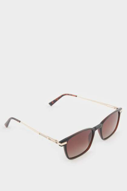 Men's Classic Square Coffee Metal Frame Coffee Glass Fleece Ize Sunglasses F0581Axns