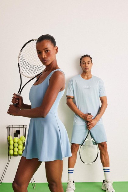 Rochie de tenis cu bretele groase și colanți scurți, croială standard E3588AX25SM