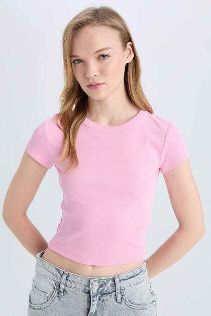 Tricou Fitted Basic material reiat tricotaj cu striații E0287AX25SM