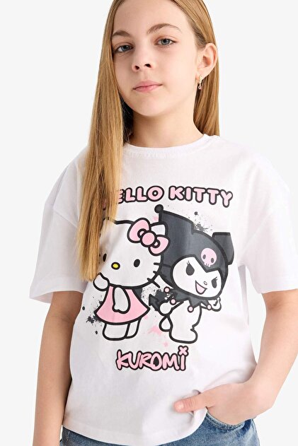ちー♡ Defacto Hello Kitty Relax Fit Bisiklet Yaka Kısa Kollu Tişört Kız