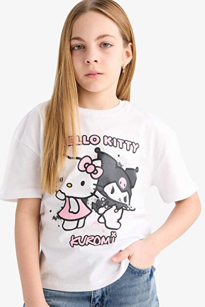 Defacto Hello Kitty Relax Fit Bisiklet Yaka Kısa Kollu Tişört Kız