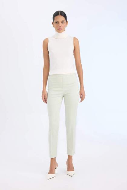 Sigaret Satin Regular Waist Straight Leg Trousers J8743Az25Sm