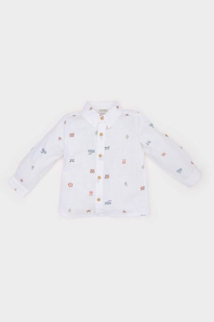 Baby Boys' Animal Patterned Flamé Poplin Long Sleeve Shirt E2009A525SP