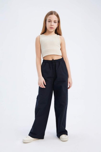 Beli Lastikli Wide Leg Geniş Bol Paça Pamuklu Pantolon Kız Çocuk D7611A825SM