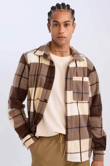 Regular Fit Checkered Fleece Long Sleeve Shirt V2767Az24Wn