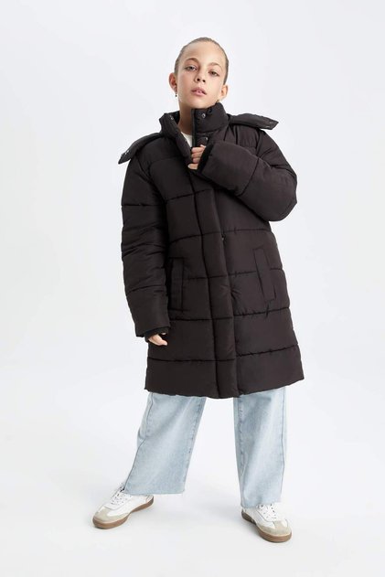 Wasserdichter Parka mit Kapuze und Reißverschluss und Druckknopftaschen für Mädchen C8474A824AU