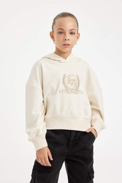 Übergroßes, weit geschnittenes, besticktes Kapuzen-Sweatshirt für Mädchen D2885A824WN