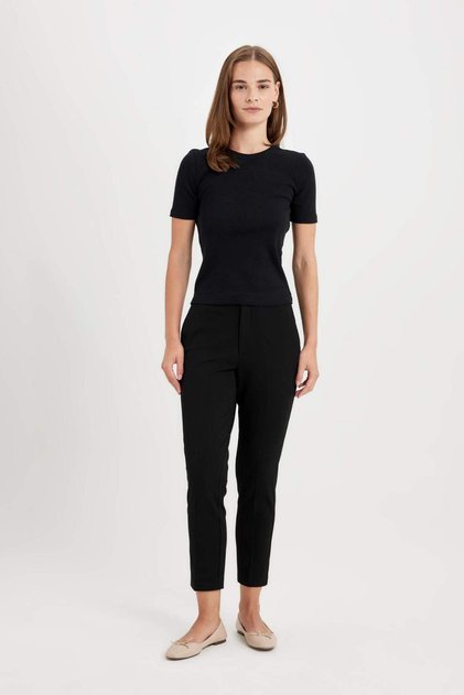 Classic Chino Pants Normal Waist Black Basic Straight Pocket Ankle Length C1429Ax24Au