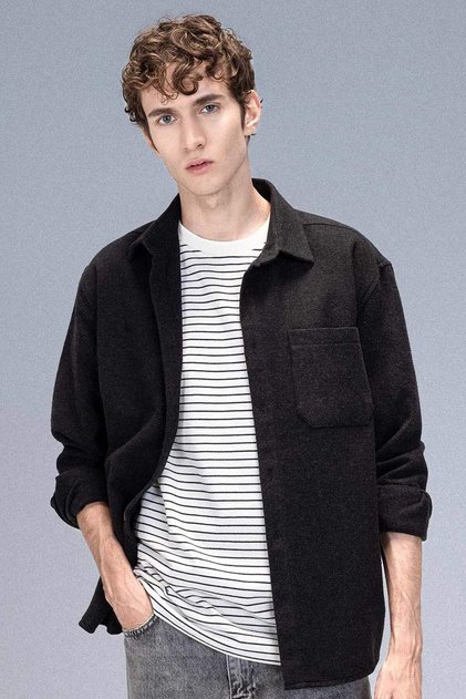 Regular Fit Polo Collar Basic Plain Cotton Blend Long Sleeve Shirt D2622Ax24Au