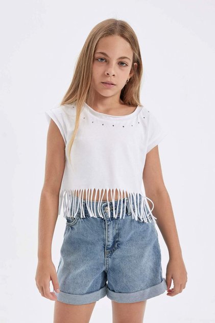 Crew Neck Crop Short Sleeve T-Shirt Girls D6079A824Sp