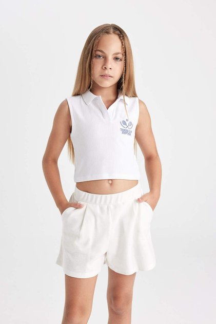 Polo Collar Sports Printed Athlete Girl's Top C4715A824Sm