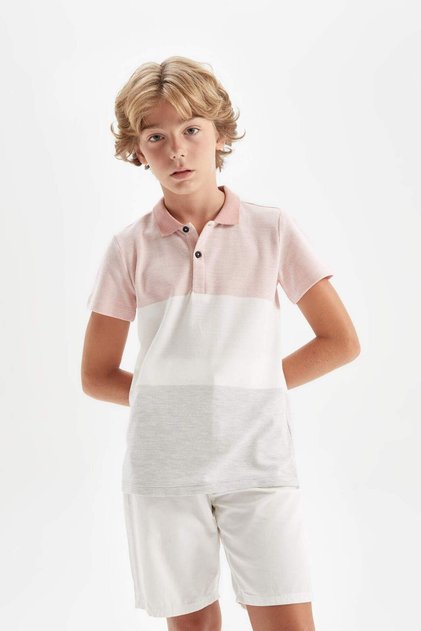 Polo Collar Pique Short Sleeve T-Shirt for Boys C1596A824Sm