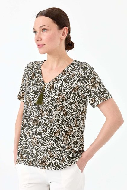 Women's Zippered Collar T-shirt Khaki