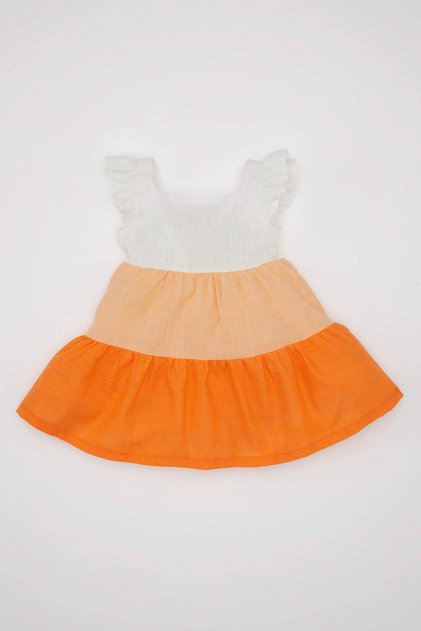 Short-Sleeved Linen Look Dress Baby Girl C7243A524Sm
