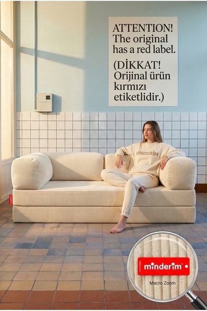 Eko Kanepe, Fitilli Kadife, Silinir, Yıkanır, Rebonded 50dns, 36h Cm, Çökmez! Dayanıklı, 90x180cm