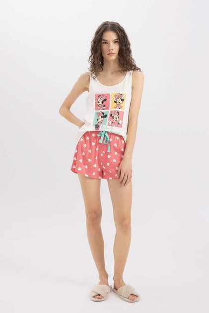 Pajama Suit Disney Mickey & Minnie Tank Top Elastic Waist Shorts-Fall in Love B8740Ax24Sm
