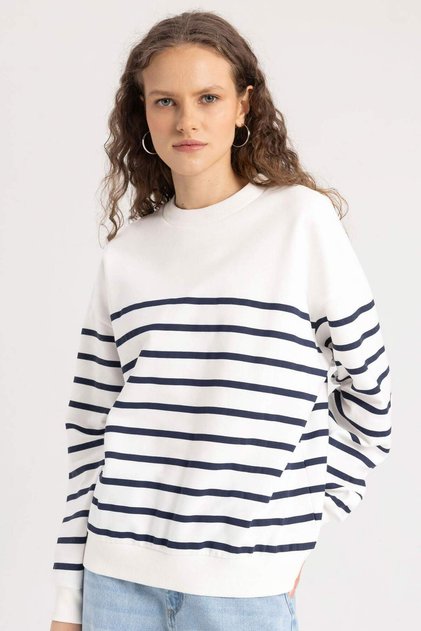 Relax Fit Crew Neck Striped Slim Sweatshirt A9255Ax24Sp