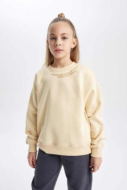Girls' Striped Crew Neck Soft Furry Thick Sweatshirt B2512A823Wn