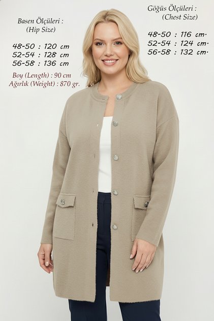 Triko Kadın Büyük Beden Angora Yumoş Kalın Anne Kışlık Açık Vizon Hırka