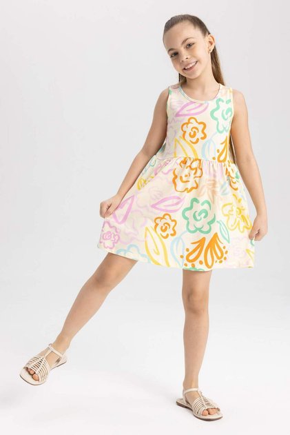 Girl Child Patterned Sleeveless Dress T2575A623Hs