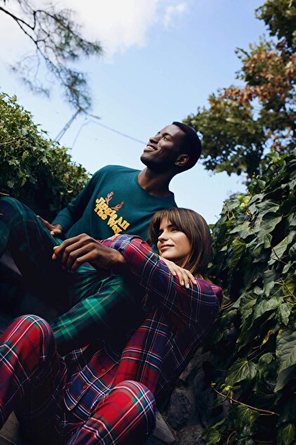 Fall in Love Regular Fit Plaid Flannel Patterned Shirt Collar Pajama Set