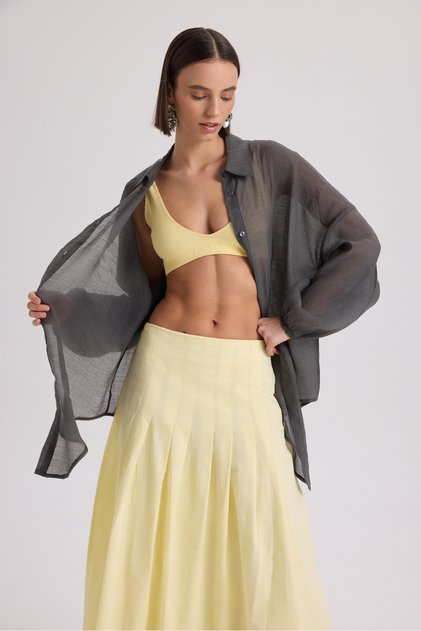 Sera Pile Detail Yellow Long Skirt