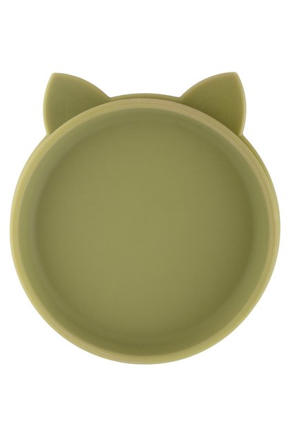 Kitten Vacuum Bottom Silicone Bowl with Lid Olive Green