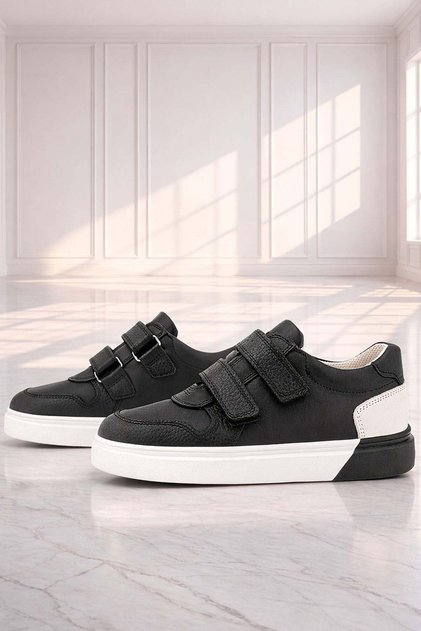 Genuine Leather Velcro Black Boys' Sports Shoes