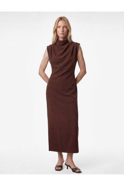 Mock Neck Sleeveless Crepe Long Dress