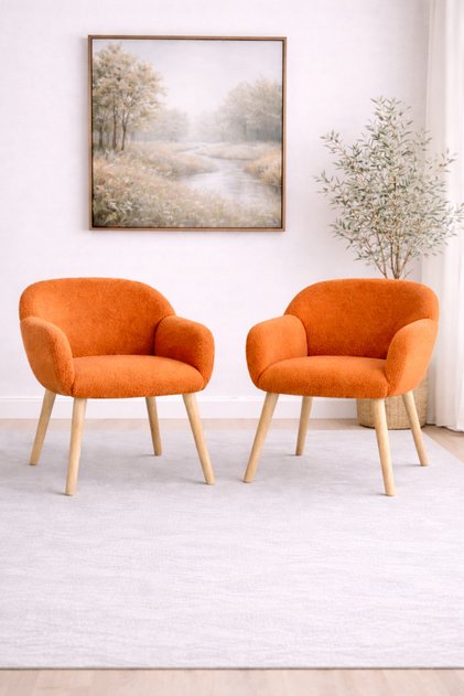 Jasmine 2 Berjer Set Ahşap Ayaklı Retro Minimal Berjer Makyaj Masası Sandalyesi Çok Amaçlı Berjer