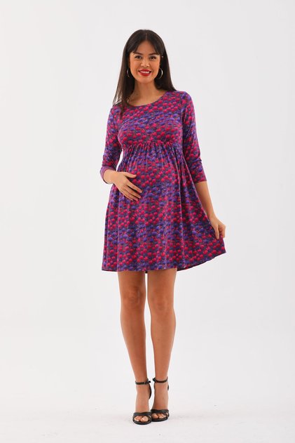 Maternity Elastic Waist Patterned Dress