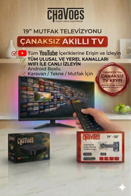 Çanaksız WİFİ Free IPTV Televizyon-Monitör Uydu Alıcısı Askı Aparatı 49 Ekran Mutfak Televizyonu